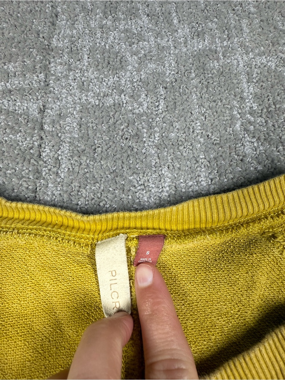 Anthropologie Pilcro Chartreuse Mustard Yellow Notch Sweatshirt size Small - Picture 3 of 7